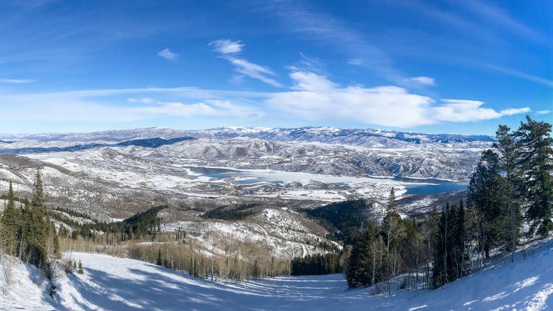 Panoramic view of the Wasatch mountains at Deer Valley Resort in Utah
